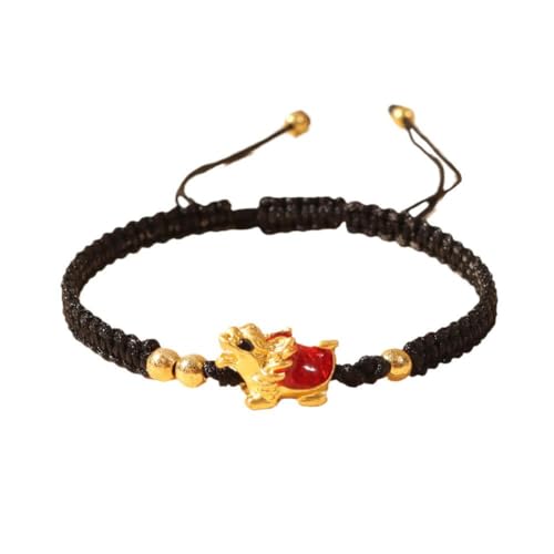 jileijar 2024 Neujahr Lucky Dragon Geflochtene String Armbänder, Jahr des Drachen Glück Reichtum Feng Shui Pi Yao Verstellbares Armband Schmuck Geschenke Frauen Männer, Legierung, Kein Edelstein von jileijar