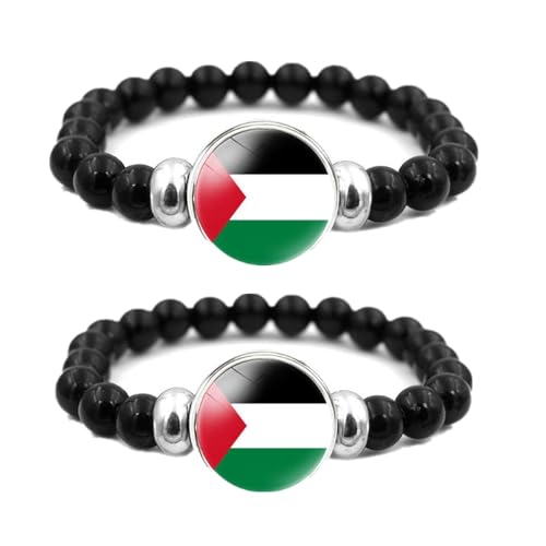 jileijar Armband mit Palästina-Flagge, schwarzes Perlenarmband, elastisch, dehnbar, verstellbar, Armband mit palästinensischer Flagge, Schmuck für Damen und Herren, Unterstützung für Palästina, Stein von jileijar