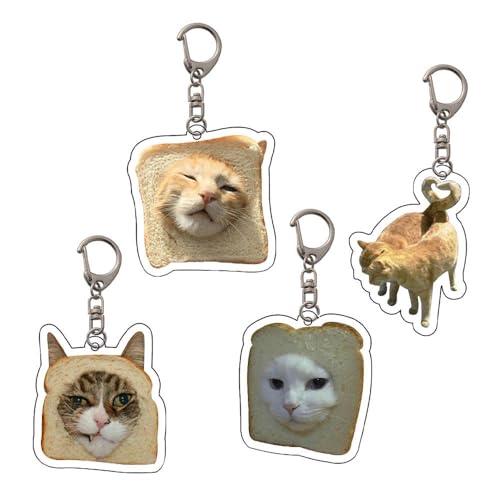 jileijar Lustige Katze Toast Schlüsselanhänger, 4 Stück Acryl 2D Cartoon Tier Anhänger Schlüsselanhänger Schlüsselanhänger für Tasche Auto Schlüssel Charme Haustiere Geschenk, mehrfarbig von jileijar