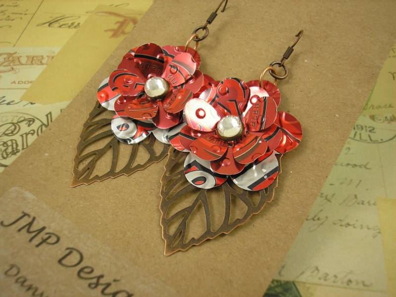 Rose Und Blatt Ohrringe. Recycled Soda Can Art. Dr Pepper. Shop-Name Jillmccp von jillmccp