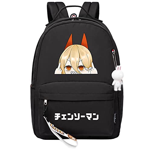 Chainsaw Man Rucksack Anime Power Print Kleiner Anhänger Reißverschluss Reiserucksack Niedliche Cartoon Student Tasche für Jungen Mädchen von jiminhope