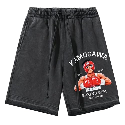 Hajime No Ippo Sommer Gewaschene Shorts Kamogawa Boxing Gym Retro Streetwear Hip Hop Lässige Shorts mit elastischer Taille und Kordelzug von jiminhope