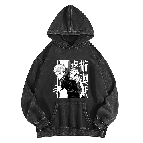 jiminhope Anime Jujutsu Kaisen Kapuzenpullover Ryomen Sukuna Lässiges Sweatshirt Itadori Yuji Retro-Pullover Gojo Satoru Langarm Hoodie von jiminhope