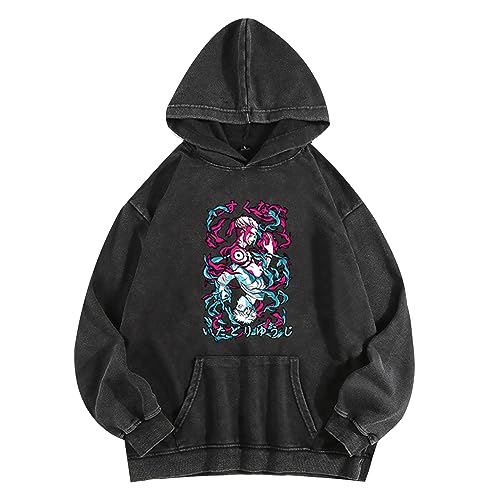 jiminhope Anime Jujutsu Kaisen Kapuzenpullover Ryomen Sukuna Lässiges Sweatshirt Itadori Yuji Retro-Pullover Gojo Satoru Langarm Hoodie von jiminhope