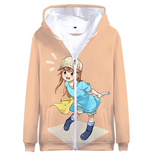 jiminhope Cells at Work Mantel Männer und Frauen Bedruckter Langärmeliger Kapuzenpullover Mit Reißverschluss Anime Hakkekkyuu Cosplay Kostüm von jiminhope