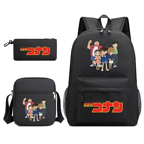 jiminhope Detective Conan Anime 3 Stück Set Rucksack Schreibwaren Taschen Canvas Taschen Handtaschen Student Schulranzen Rucksack Schreibwaren Set Detective Conan Case Closed Conan Umhängetasche von jiminhope