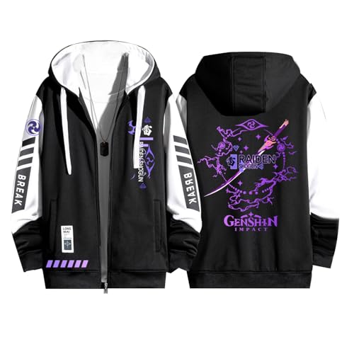 jiminhope Genshin Impact Raiden Ei Full Zip Cardigan Raiden Shogun Jacke Leichte Langarm Kapuzenpullover Sweatshirt mit Taschen von jiminhope