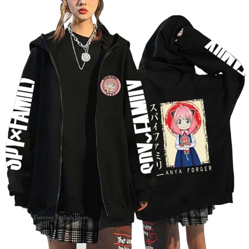 jiminhope Spy x Family Kapuzenpullis Anya Forger Cosplay Kostüm Casual Reißverschluss Sweatshirt Anya Forger Cardigan Jacke für Anime-Fans von jiminhope