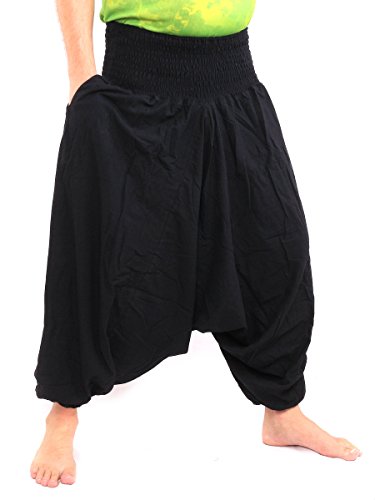 jing shop Harem Aladdin Baggy Pants gesmokt, breite Taille, Baumwolle - Schwarz - Einheitsgröße von jing shop