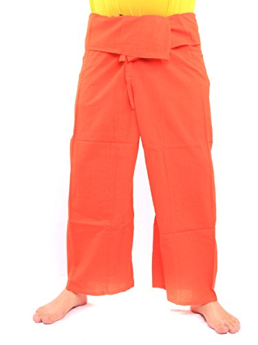 jing shop Thai-Fischerhose für Herren, einfarbig, mit einer Seitentasche - Orange - Groß von jing shop