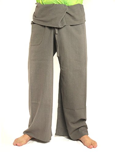 jing shop Thai-Fischerhose für Herren, extralang, Baumwolle, einfarbig, mit einer Seitentasche - Grau - X-Large von jing shop