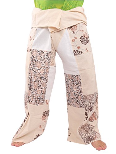 jing shop Thai Fisherman Pants Patchwork - elfenbein - Groß jing shop Thai Fisherman Pants Patchwork - elfenbein - Groß von jing shop