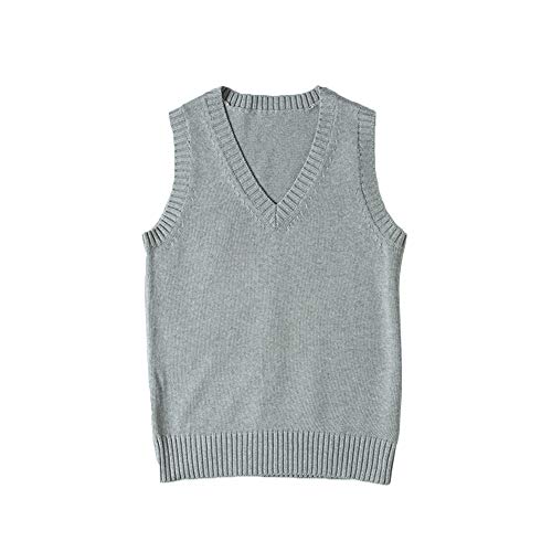 jinghuiyue Damen Pullover mit V-Ausschnitt, Schuluniform, einfarbig, ärmellos, Strickpullover, Tank Tops, grau, Mittel von jinghuiyue