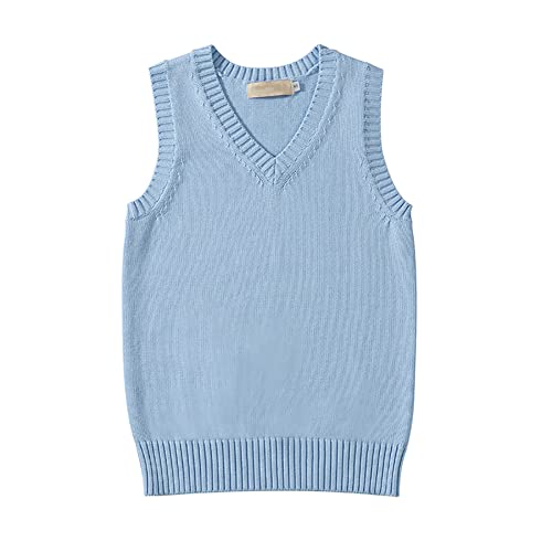 jinghuiyue Damen V-Ausschnitt Pullover Weste Schuluniform Einfarbig Ärmellos Strickpullover Pullover Tank Tops, Hell, blau, Groß von jinghuiyue