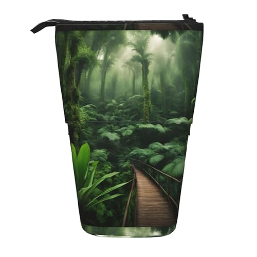 Multifunktionales Federmäppchen mit tropischem Regenwald, Aufbewahrungstasche, Make-up-Tasche, geeignet für Büro und den täglichen Gebrauch, Schwarz , Einheitsgröße, Münztasche von jingong