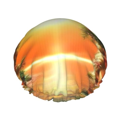 Sunset Delfine Print Duschhaube für Frauen, doppellagig, elastisch, Badekappe für Zuhause, Spa, Hotel und Friseursalon von jingong