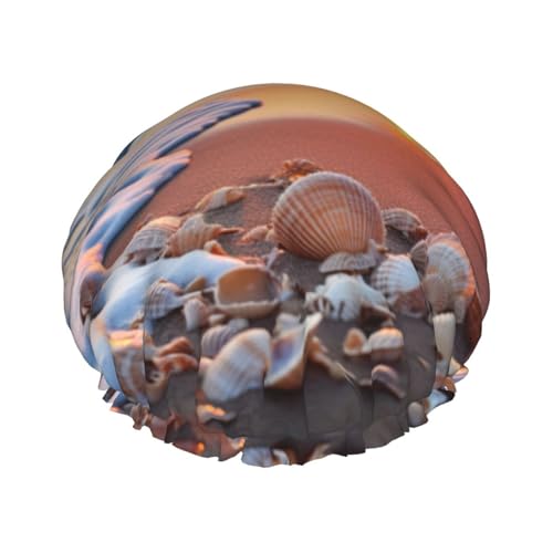 Sunset Sea The Shell Conch Duschhaube für Damen, doppellagig, elastisch, Badekappe für Zuhause, Spa, Hotel und Friseursalon von jingong