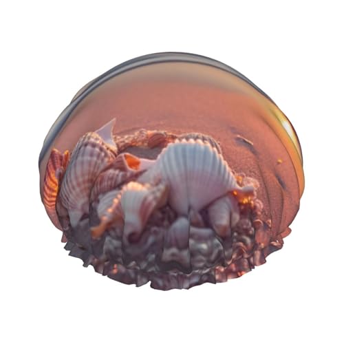 Sunset Sea The Shell Conch Duschhaube für Damen, doppellagig, elastisch, Badekappe für Zuhause, Spa, Hotel und Friseursalon von jingong