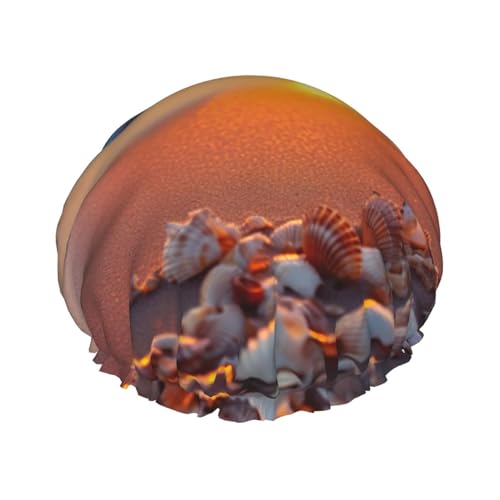 Sunset Sea The Shell Conch Duschhaube für Damen, doppellagig, elastisch, Badekappe für Zuhause, Spa, Hotel und Friseursalon von jingong