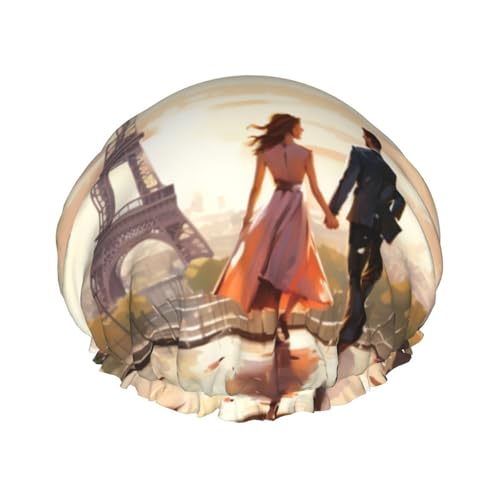 Turm Eiffel Paris Paar Druck Duschhaube für Frauen Doppellagige elastische Badekappe für Zuhause, Spa, Hotel und Friseursalon von jingong