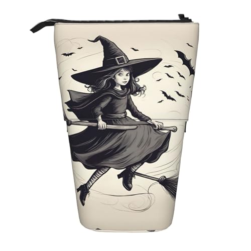 jingong Halloween Witch Flying 1 Multifunktionales Federmäppchen, Aufbewahrungstasche, Make-up-Tasche, geeignet für Büro und den täglichen Gebrauch, Schwarz , Einheitsgröße, Münztasche von jingong