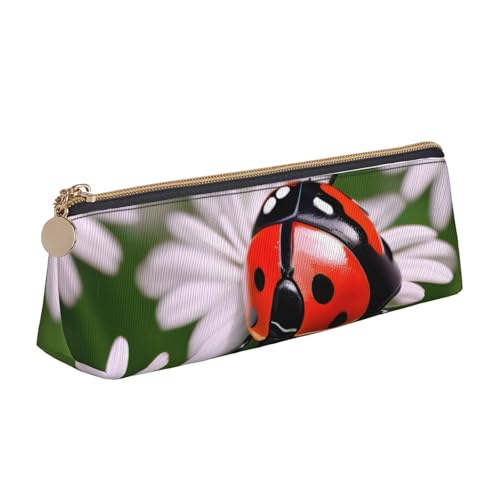 jingong Ladybug Daisy Triangle Ledertasche mit geräumigem Innenraum, Reißverschluss für Schreibgeräte, Büro, weiß, Einheitsgröße, Kosmetiktasche von jingong