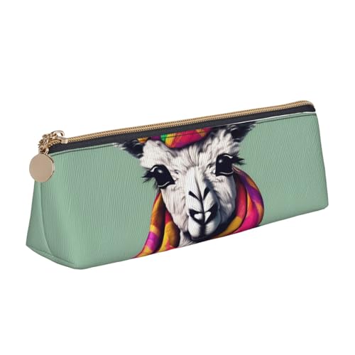 jingong Lama in einem Schal, Dreieck-Ledertasche mit geräumigem Innenraum, Reißverschluss für Schreibwerkzeuge, Büro, weiß, Einheitsgröße, Kosmetiktasche von jingong