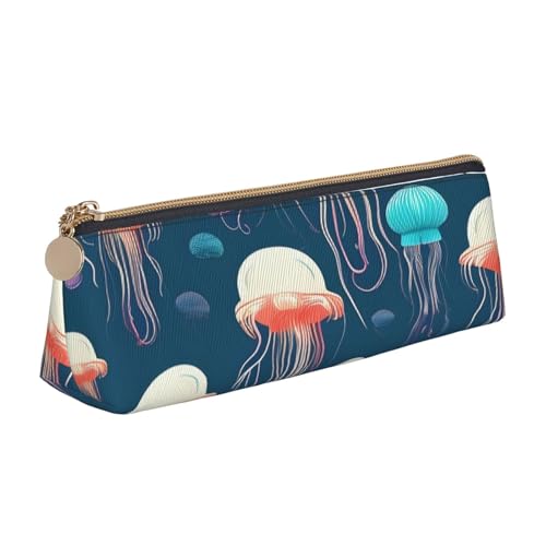 jingong Leder-Etui mit Quallenmuster, dreieckig, geräumiger Innenraum, Reißverschluss für Schreibwerkzeuge, Büro, weiß, Einheitsgröße, Kosmetiktasche von jingong