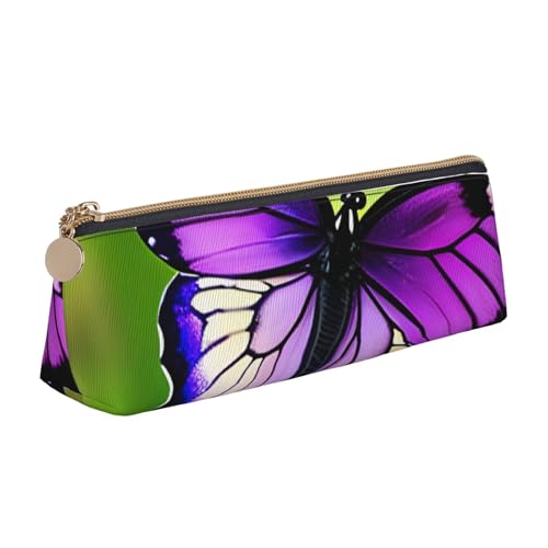 jingong Leder-Etui mit Schmetterlingsmotiv, Violett mit geräumigem Innenraum, Reißverschluss für Schreibwerkzeuge, Büro, weiß, Einheitsgröße, Kosmetiktasche von jingong