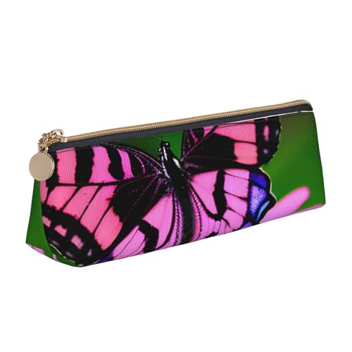 jingong Leder-Etui mit rosa Blumen und violetten Schmetterlingen, mit geräumigem Innenraum, Reißverschluss für Schreibgeräte, Büro, weiß, Einheitsgröße, Kosmetiktasche von jingong