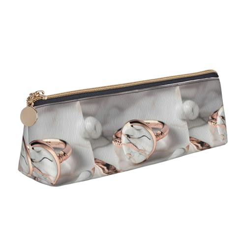 jingong Leder-Etui mit weißem Marmor-Roségold-Muster, dreieckig, geräumiger Innenraum, Reißverschluss, für Schreibgeräte, Büro, weiß, Einheitsgröße, Kosmetiktasche von jingong