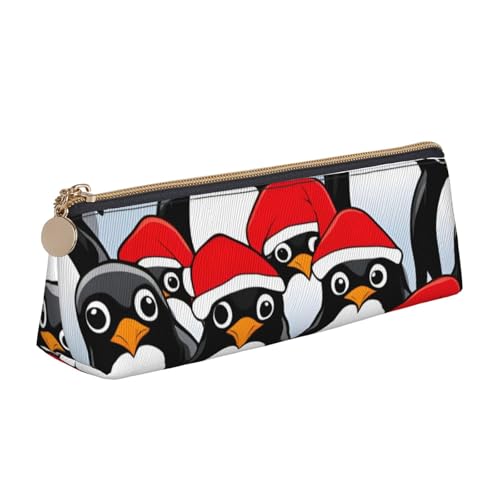 jingong Ledertasche mit Weihnachts-Pinguin-Dreieck, geräumiger Innenseite, Reißverschluss für Schreibwerkzeuge, Büro, weiß, Einheitsgröße, Kosmetiktasche von jingong