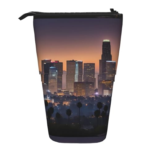 jingong Los Angeles Skyline Multifunktionales Federmäppchen, Aufbewahrungstasche, Make-up-Tasche, geeignet für Büro und den täglichen Gebrauch, Schwarz , Einheitsgröße, Münztasche von jingong