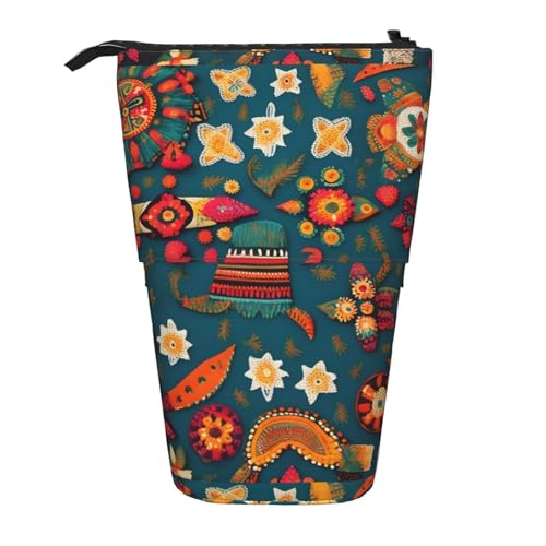 jingong Mexican Folk Boho Multifunktionales Federmäppchen, Aufbewahrungstasche, Make-up-Tasche, geeignet für Büro und den täglichen Gebrauch, Schwarz , Einheitsgröße, Münztasche von jingong