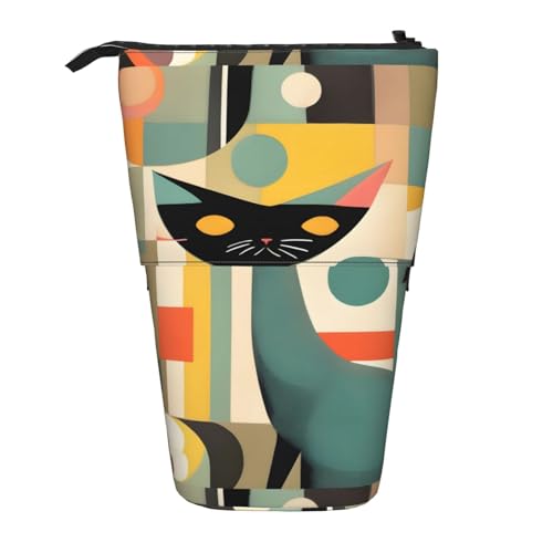 jingong Multifunktionales Federmäppchen aus der Mitte des Jahrhunderts, moderne Kunst, Katze, Aufbewahrungstasche, Make-up-Tasche, geeignet für Büro und den täglichen Gebrauch, Schwarz , von jingong