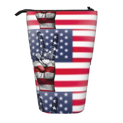 jingong Multifunktionales Federmäppchen mit Amerika-Flagge und Hippie-Peace-Motiv, Aufbewahrungstasche, Make-up-Tasche, geeignet für Büro und den täglichen Gebrauch, Schwarz , Einheitsgröße, von jingong