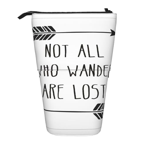 jingong Multifunktionales Federmäppchen mit Aufschrift "Not All Who Wander are Lost", Aufbewahrungstasche, Make-up-Tasche, geeignet für Büro und den täglichen Gebrauch, Schwarz , Einheitsgröße, von jingong