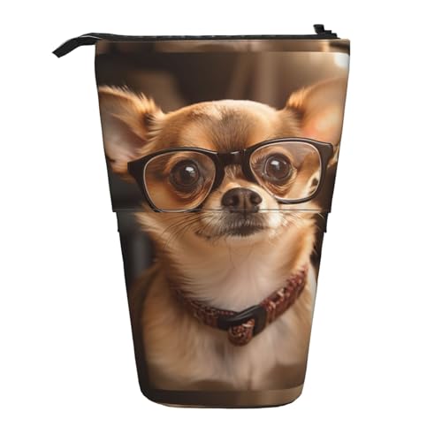 jingong Multifunktionales Federmäppchen mit Chihuahua-Hundebrille, Aufbewahrungstasche, Make-up-Tasche, geeignet für Büro und den täglichen Gebrauch, Schwarz , Einheitsgröße, Münztasche von jingong