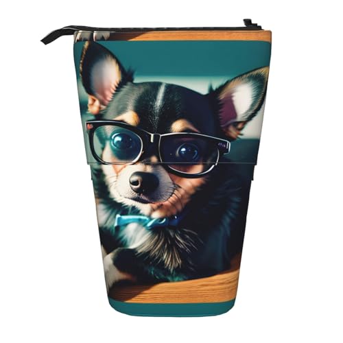 jingong Multifunktionales Federmäppchen mit Chihuahua-Hundebrille, Aufbewahrungstasche, Make-up-Tasche, geeignet für Büro und den täglichen Gebrauch, Schwarz , Einheitsgröße, Münztasche von jingong