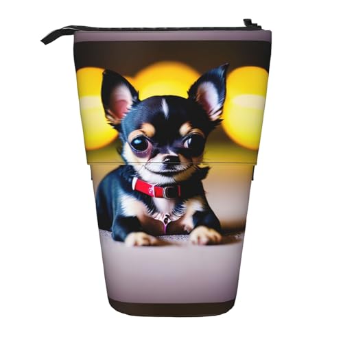 jingong Multifunktionales Federmäppchen mit Chihuahua-Motiv, Aufbewahrungstasche, Make-up-Tasche, geeignet für Büro und den täglichen Gebrauch, Schwarz , Einheitsgröße, Münztasche von jingong
