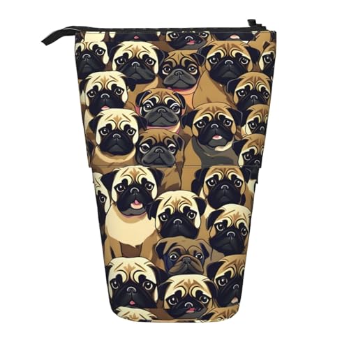 jingong Multifunktionales Federmäppchen mit Mops-Motiv, Aufbewahrungstasche, Make-up-Tasche, geeignet für Büro und den täglichen Gebrauch, Schwarz , Einheitsgröße, Münztasche von jingong