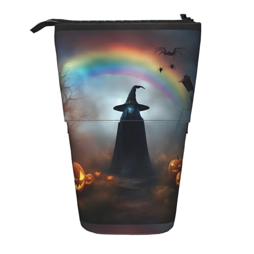 jingong Multifunktionales Federmäppchen mit Regenbogen-Motiv, Halloween-Geist, Hexenhut, Spinnen, Aufbewahrungstasche, Make-up-Tasche, geeignet für Büro und den täglichen Gebrauch, Schwarz , von jingong