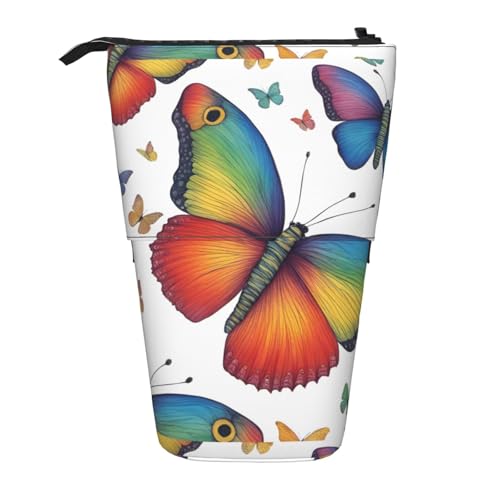 jingong Multifunktionales Federmäppchen mit Regenbogen-Schmetterlingen, Aufbewahrungstasche, Make-up-Tasche, geeignet für Büro und den täglichen Gebrauch, Schwarz , Einheitsgröße, Münztasche von jingong