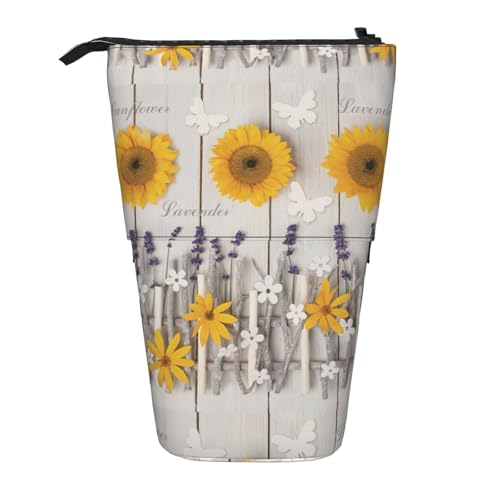 jingong Multifunktionales Federmäppchen mit Sonnenblumen auf Holz, Aufbewahrungstasche, Make-up-Tasche, geeignet für Büro und den täglichen Gebrauch, Schwarz , Einheitsgröße, Münztasche von jingong