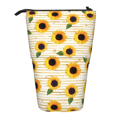 jingong Multifunktionales Federmäppchen mit Sonnenblumenmuster, Aufbewahrungstasche, Make-up-Tasche, geeignet für Büro und den täglichen Gebrauch, Schwarz , Einheitsgröße, Münztasche von jingong