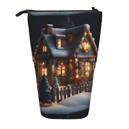 jingong Multifunktionales Federmäppchen mit Weihnachtsdorfhaus, Aufbewahrungstasche, Make-up-Tasche, geeignet für Büro und den täglichen Gebrauch, Schwarz , Einheitsgröße, Münztasche von jingong
