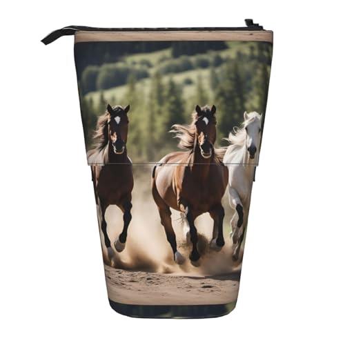jingong Multifunktionales Federmäppchen mit drei laufenden Pferden, Aufbewahrungstasche, Make-up-Tasche, geeignet für Büro und den täglichen Gebrauch, Schwarz , Einheitsgröße, Münztasche von jingong