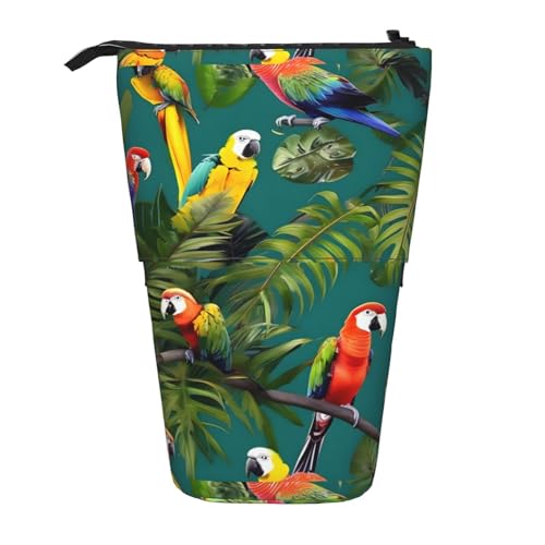 jingong Multifunktionales Federmäppchen mit tropischen Pflanzen und Papageien, Aufbewahrungstasche, Make-up-Tasche, geeignet für Büro und den täglichen Gebrauch, Schwarz , Einheitsgröße, Münztasche von jingong