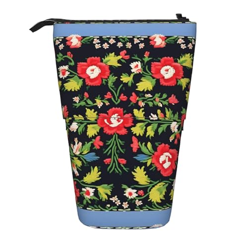 jingong Multifunktionales Federmäppchen mit ukrainischer Stickerei, Rose, Aufbewahrungstasche, Make-up-Tasche, geeignet für Büro und den täglichen Gebrauch, Schwarz , Einheitsgröße, Münztasche von jingong