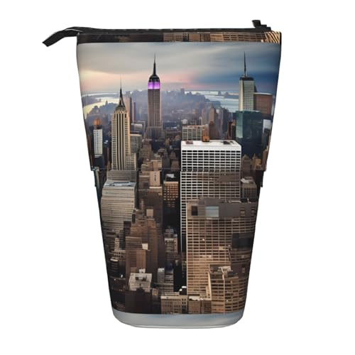 jingong New York Fashion City Multifunktionales Federmäppchen, Aufbewahrungstasche, Make-up-Tasche, geeignet für Büro und den täglichen Gebrauch, Schwarz , Einheitsgröße, Münztasche von jingong